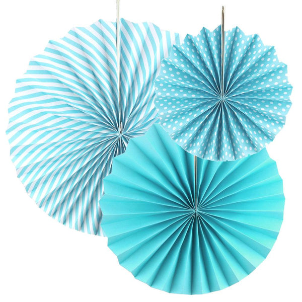 Paper Rosette Pinwheel Party Backdrop Fans, Blue, Assorted Sizes, 3-Piece