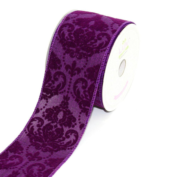 Canvas Ribbon with Flock Damask, 2-1/2-inch, 10 Yards Purple