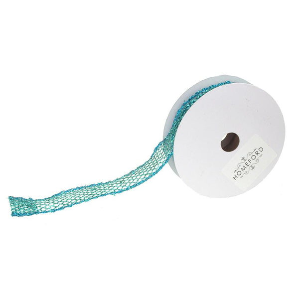 Metallic Tinsel Glitter Netting Mesh Christmas Ribbon, Tiffany Blue, 1-Inch, 10 Yards