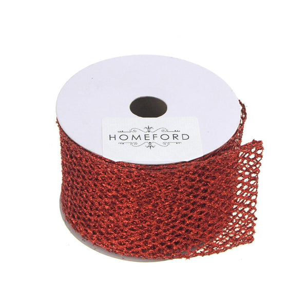 Metallic Tinsel Glitter Netting Mesh Christmas Ribbon, Red, 2-1/2-Inch, 10 Yards