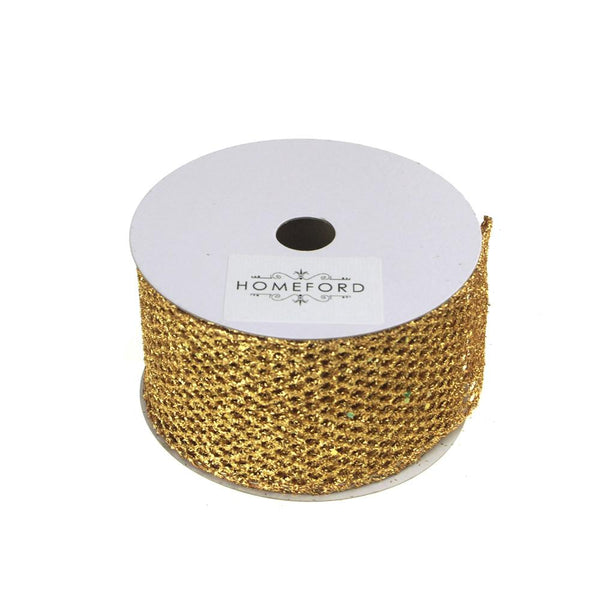 Metallic Tinsel Glitter Netting Mesh Christmas Ribbon, Gold, 2-1/2-Inch, 10 Yards
