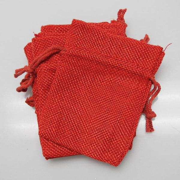 Faux Burlap Pouch Bags, 3-inch x 4-inch, 6-Piece, Red