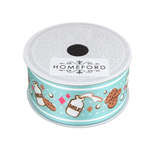 Milk Jug Cookies Print Satin Ribbon, 1-1/2-Inch, 10 Yards, Aqua