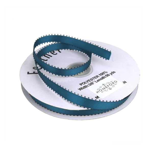 Picot-edge Double Face Satin Ribbon, Teal, 3/8-Inch, 50 Yards