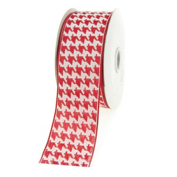 Houndstooth Grosgrain Wired Ribbon, 1-1/2-Inch, 10-Yard, Red/White