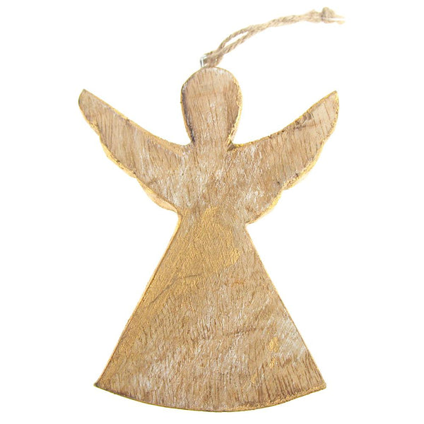 Hanging Wooden Distressed Angel with Wings Christmas Ornament, Gold, 4-3/4-Inch